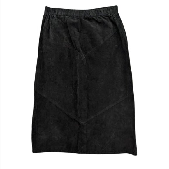 VTG 90’s Real Suede MADE IN TEXAS Black Midi Skirt Size Medium - Picture 1 of 2